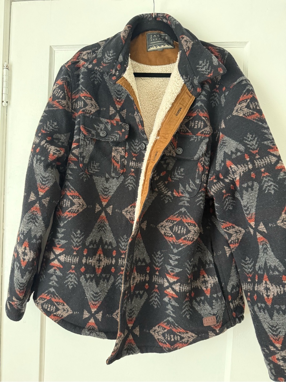 Jachs Black Patterned Sherpa-Lined Utility Jacket with Rust & Gray Accents